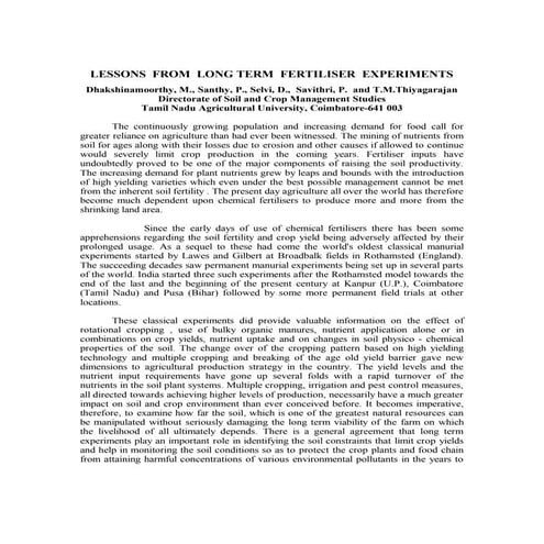 Lessons from Long Term Fertilizer Experiments