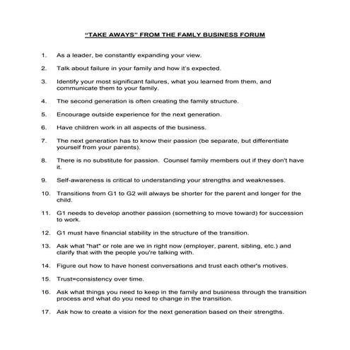 Take Aways from the FBA's 10th Annual Family Business Forum