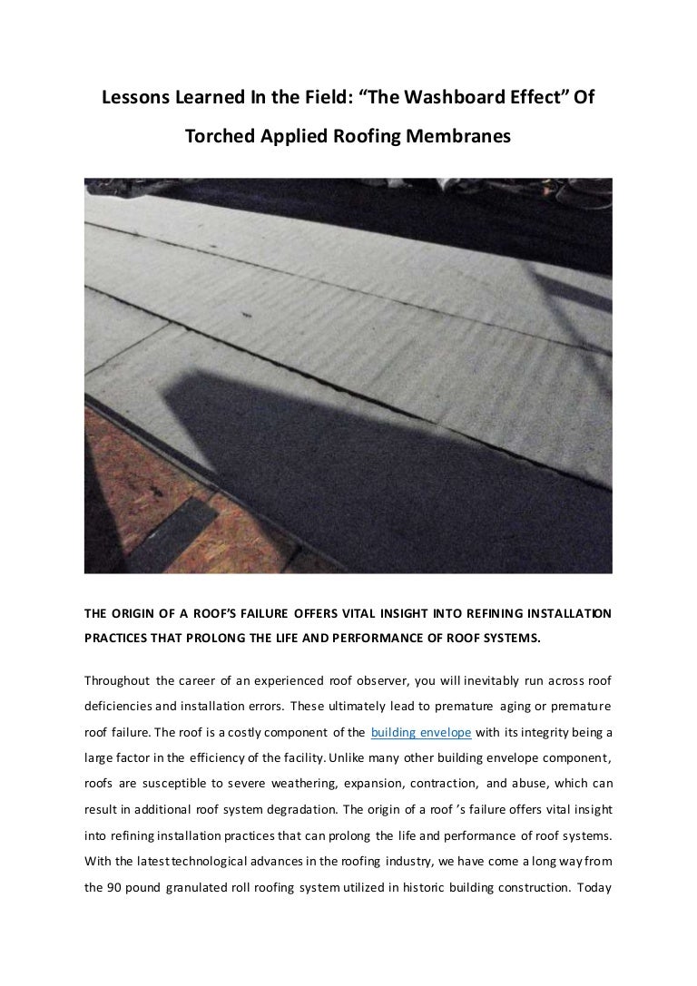 Lessons Learned In the Field “The Washboard Effect” Of Torched Appli…