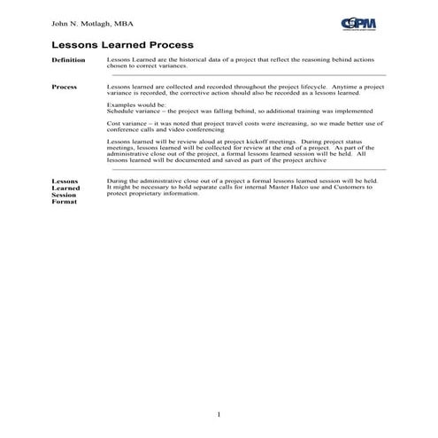 Lessons Learned Process