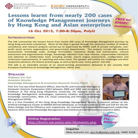 Lessons learnt from nearly 200 cases of knowledge management journeys by hong...