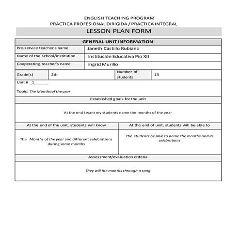 Lessons plans  second grade