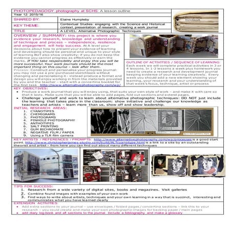 Lesson summary worksheet y12 research and theory challenge alternative photography techniques