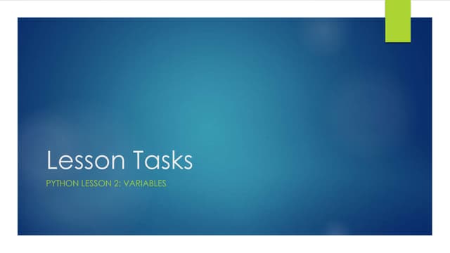 Variables lesson tasks