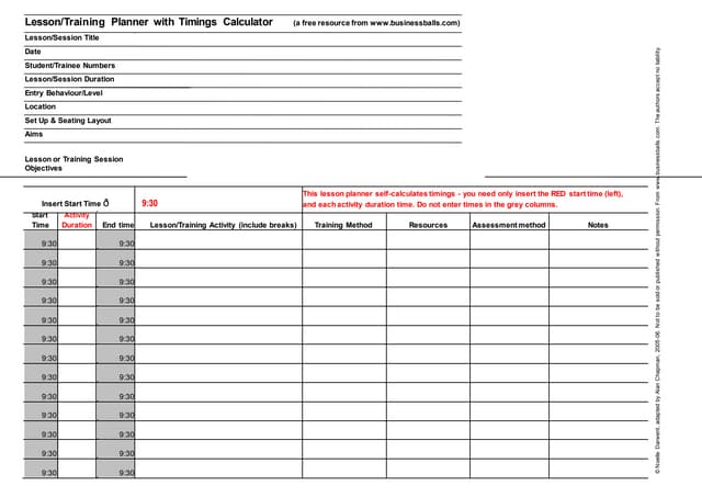 Lesson training planner calculator