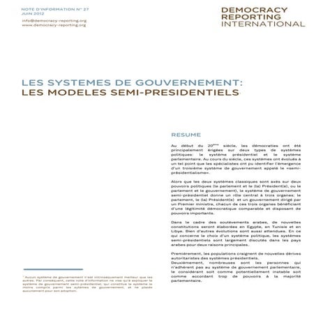 Les Systémes de Gouvernement: Les Modeles Semi-Presidentiels