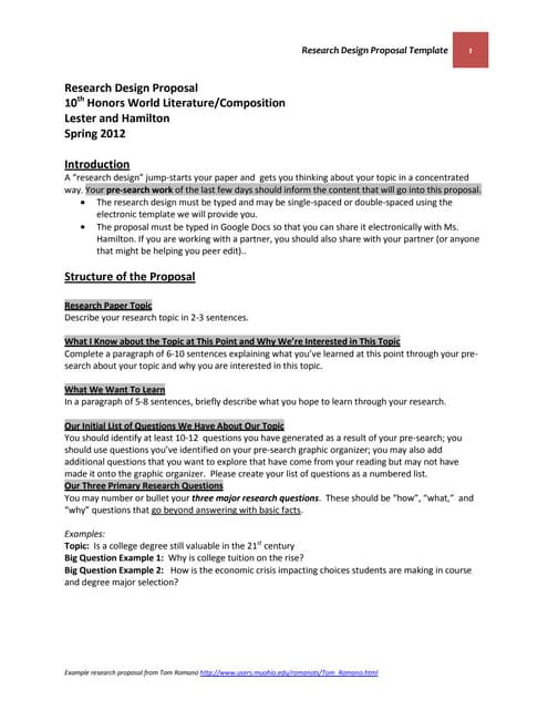 Media 21 Spring 2012 Research Design Proposal Guidelines