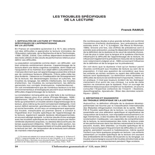 Les troubles specifiques de la lecture – Ramus, F