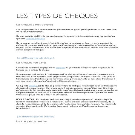 Les Différents Types De Chèques En France – YSKUT