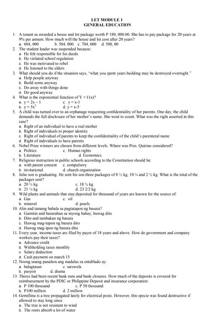 GENERAL EDUCATION- LET REVIEWER | PDF | Personal Taxes | Personal Finance