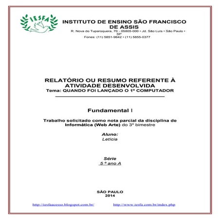 Modelo de capa para trabalhos | DOC