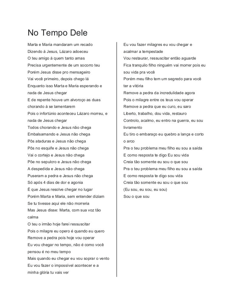 Letra no tempo dele Letra no tempo dele