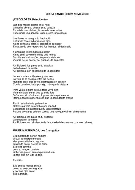 Letra Canciones 25 Nov