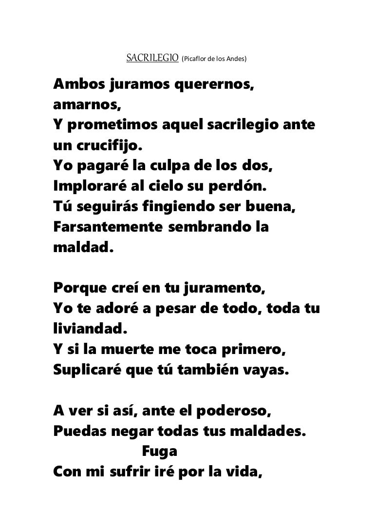 Letra De Sacrilegio De Picaflor De Los Andes
