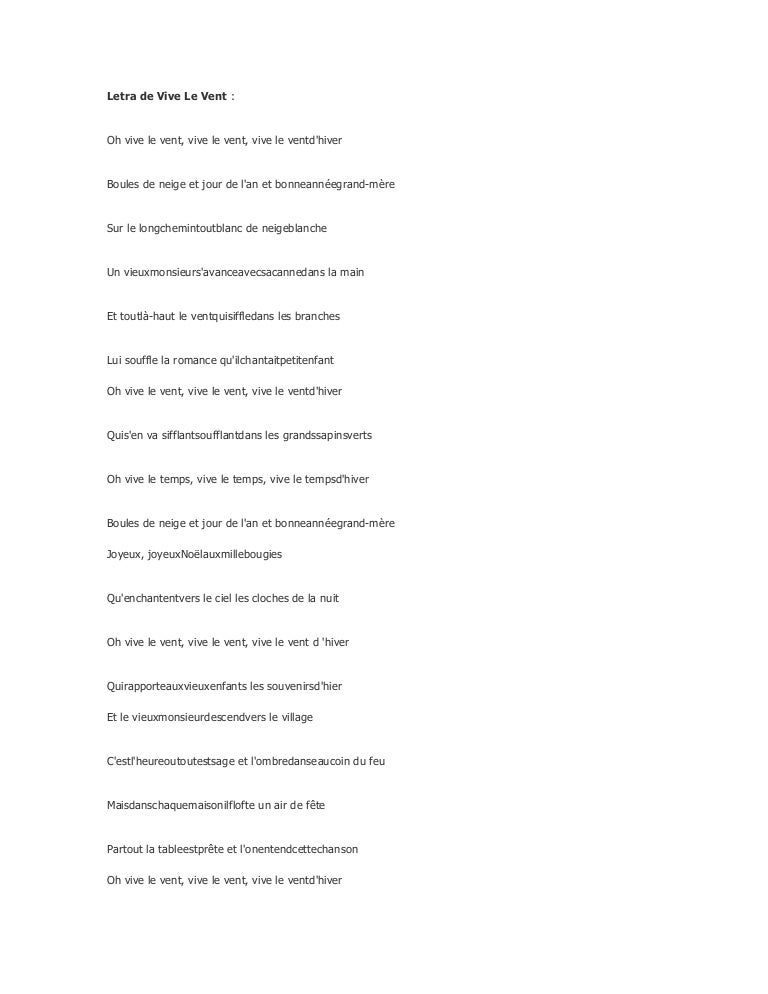 Paroles Chanson Vive Le Vent à Imprimer