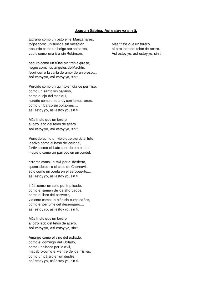 Letra Joaquín Sabina Para Trabajar Adjetivos