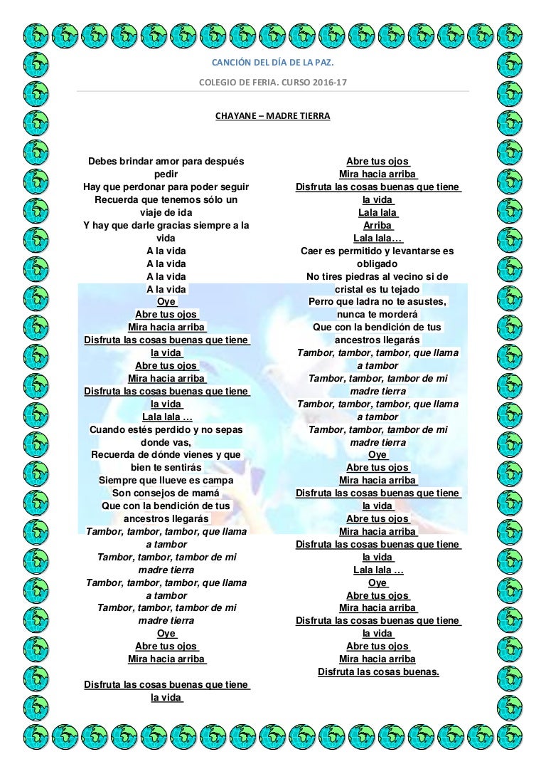 Letra Para La Canción Del Día De La Paz Colegio Feria 2017