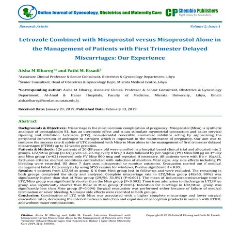 Letrozole combined with Misoprostol for management of delayed miscarriages 