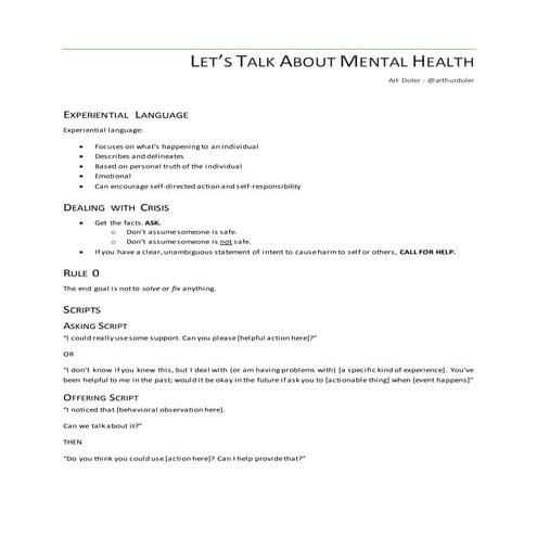 Let's Talk About Mental Health Handout - MCC2017