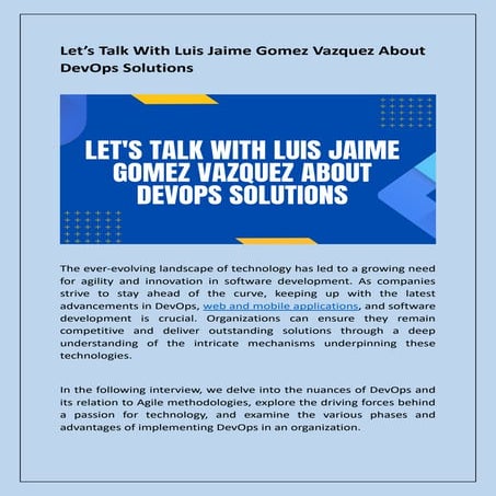 Let’s Talk With Luis Jaime Gomez Vazquez About DevOps Solutions