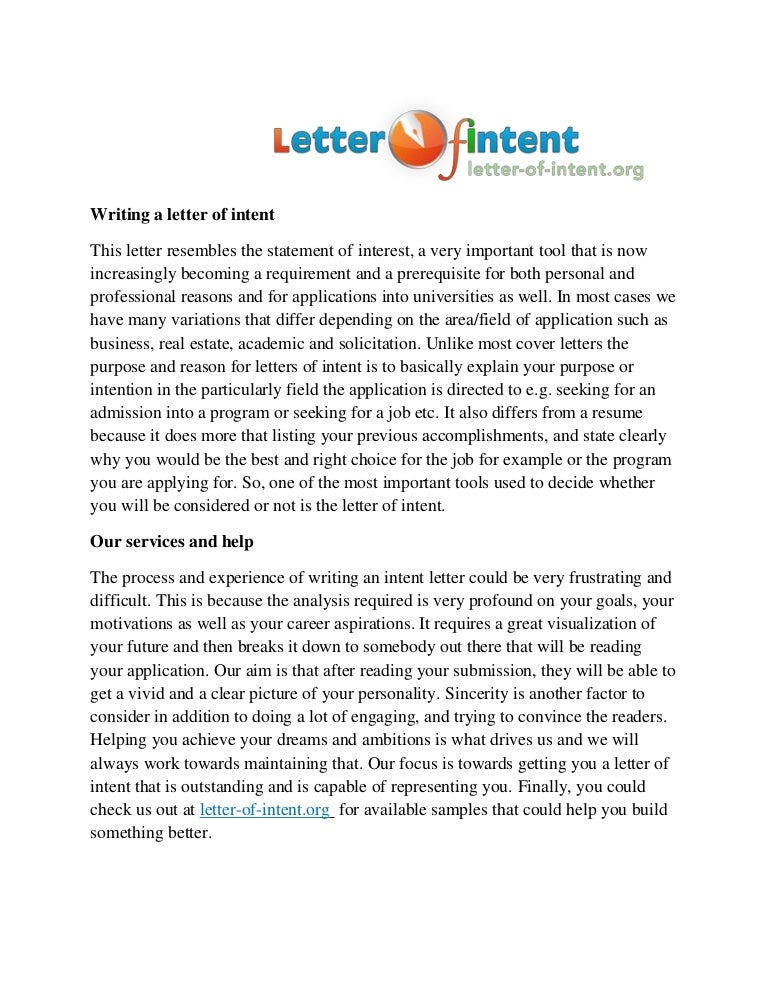 Letter of an Intent Writing Service