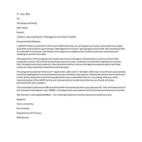 Letter sponsorship for ''management enclave'' xiss