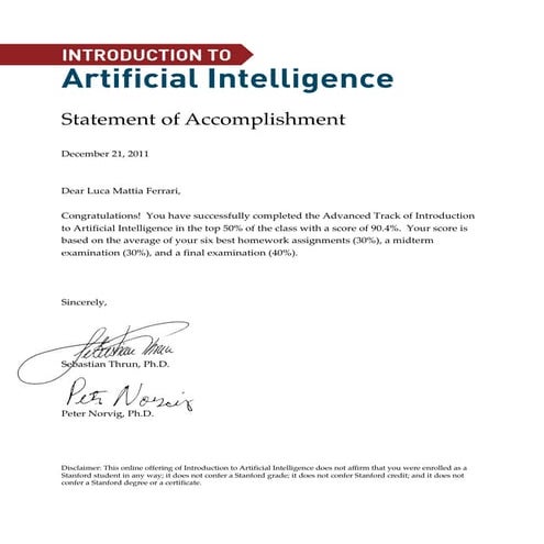 Statement of Accomplishment - Artificial Intelligence