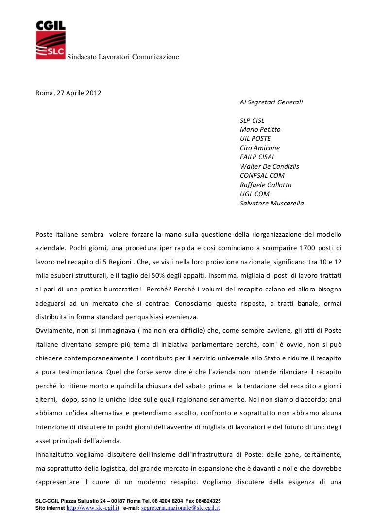 Lettera Ai Segr Gen Ooss Rsu 27 Aprile