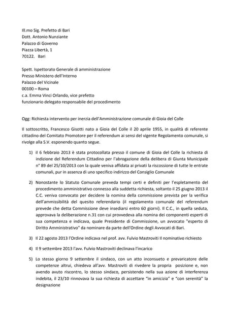 Lettera al prefetto