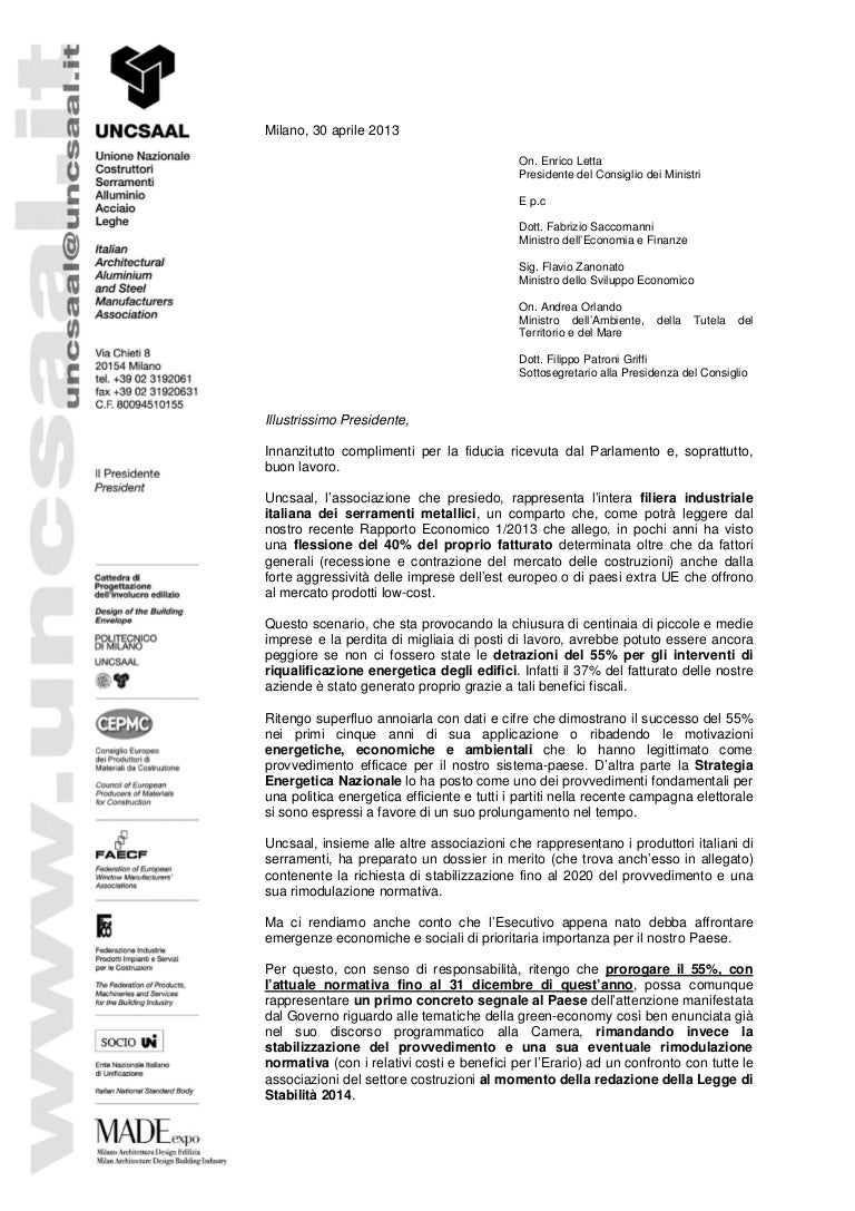 Lettera al Presidente del Consiglio Enrico Letta Lettera al Presidente del Consiglio Enrico Letta