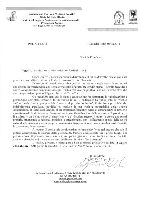 Lettera convocazione associazioni