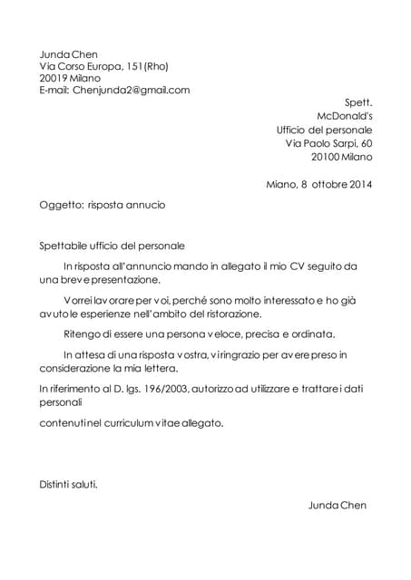 Lettera di presentazione