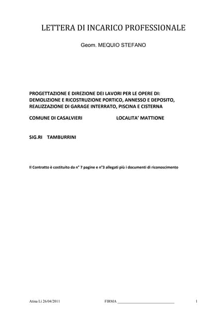 Lettera incarico professionale 26.4.11