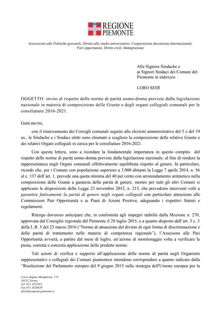 Lettera Monica Cerutti ai sindaci eletti in Piemonte