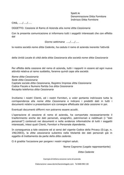 Modello lettera cambio sede legale