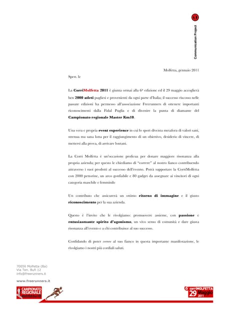 Lettera richiesta sponsorizzazione sportiva