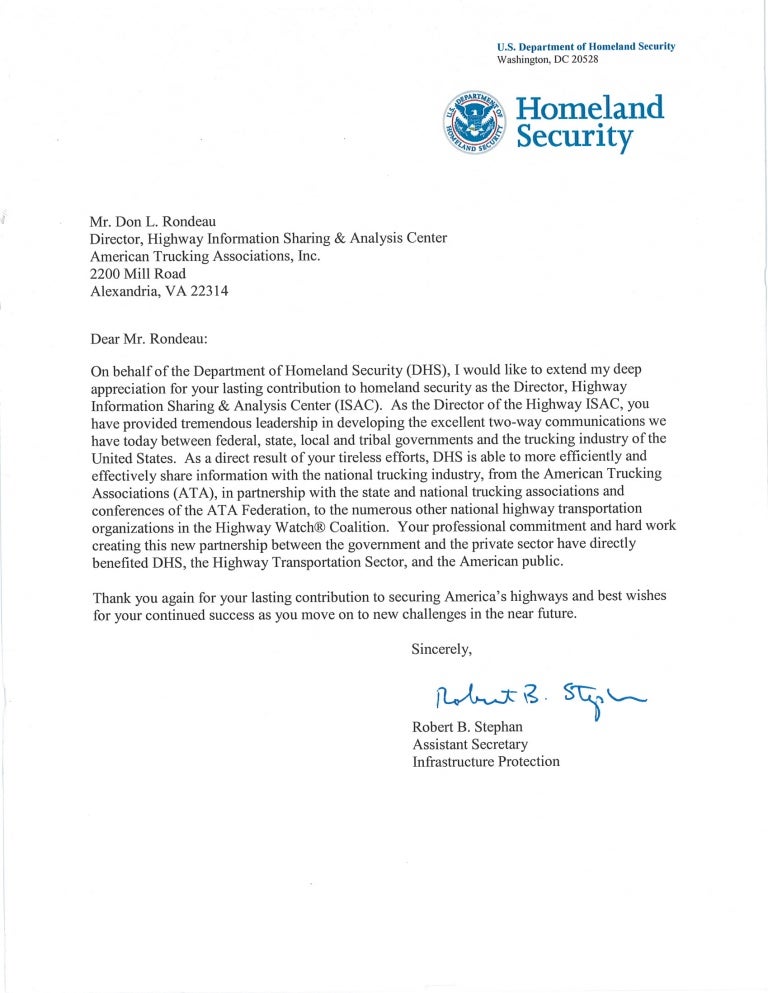 don l rondeau letter of appreciation dhs under recommendation letter request email