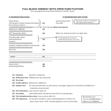 Letter format for icap