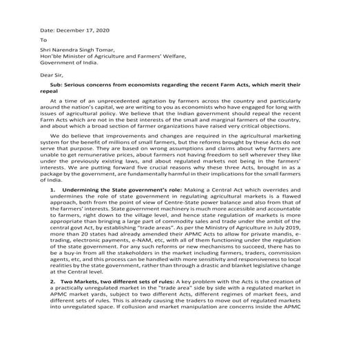 Letter fromsenioreconomists farmacts