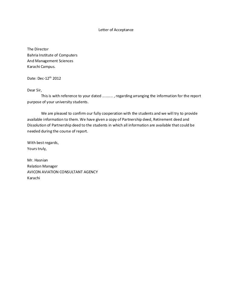 letter of acceptance