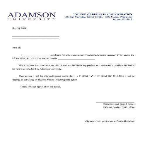 Letter of apology