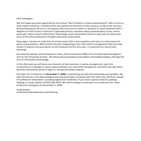 Letter of confirmation of policy conference