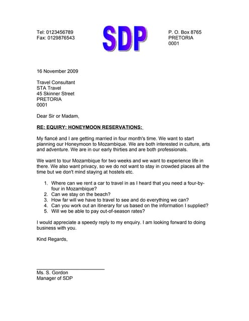 letter of enquiry sample inquiry letter