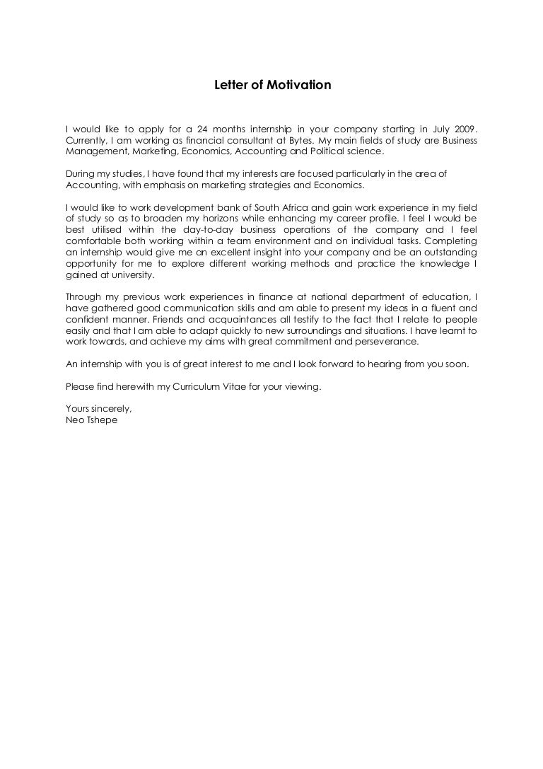 motivational letter for internship
