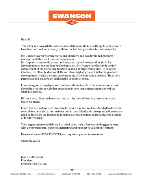 Reference Letter Marketing Manager