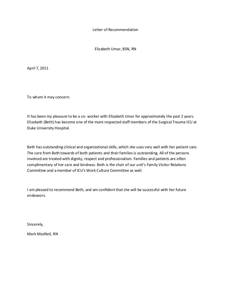letter of recommendation for co worker