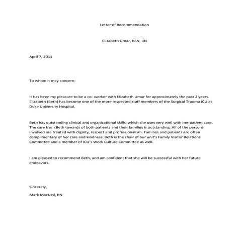Letter of recommendation | DOCX