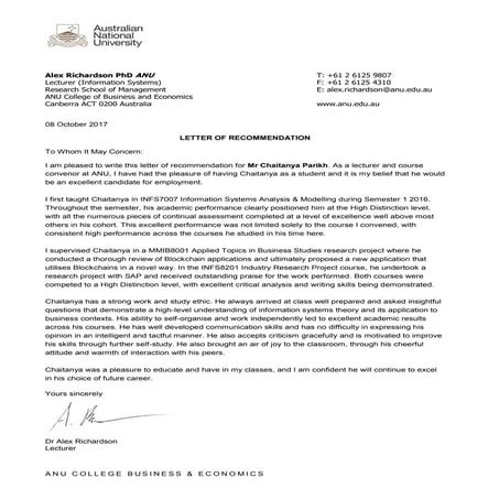 Letter of Recommendation