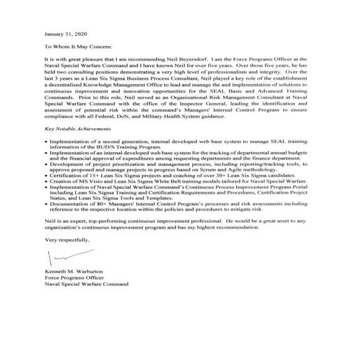 Letter of Recommendation from Naval Special Warfare Command Force Programs Of...