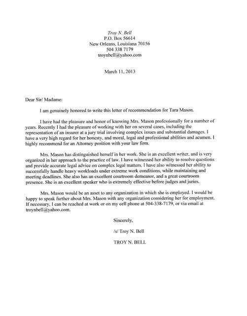 Letter of recommendation, 3.11.13